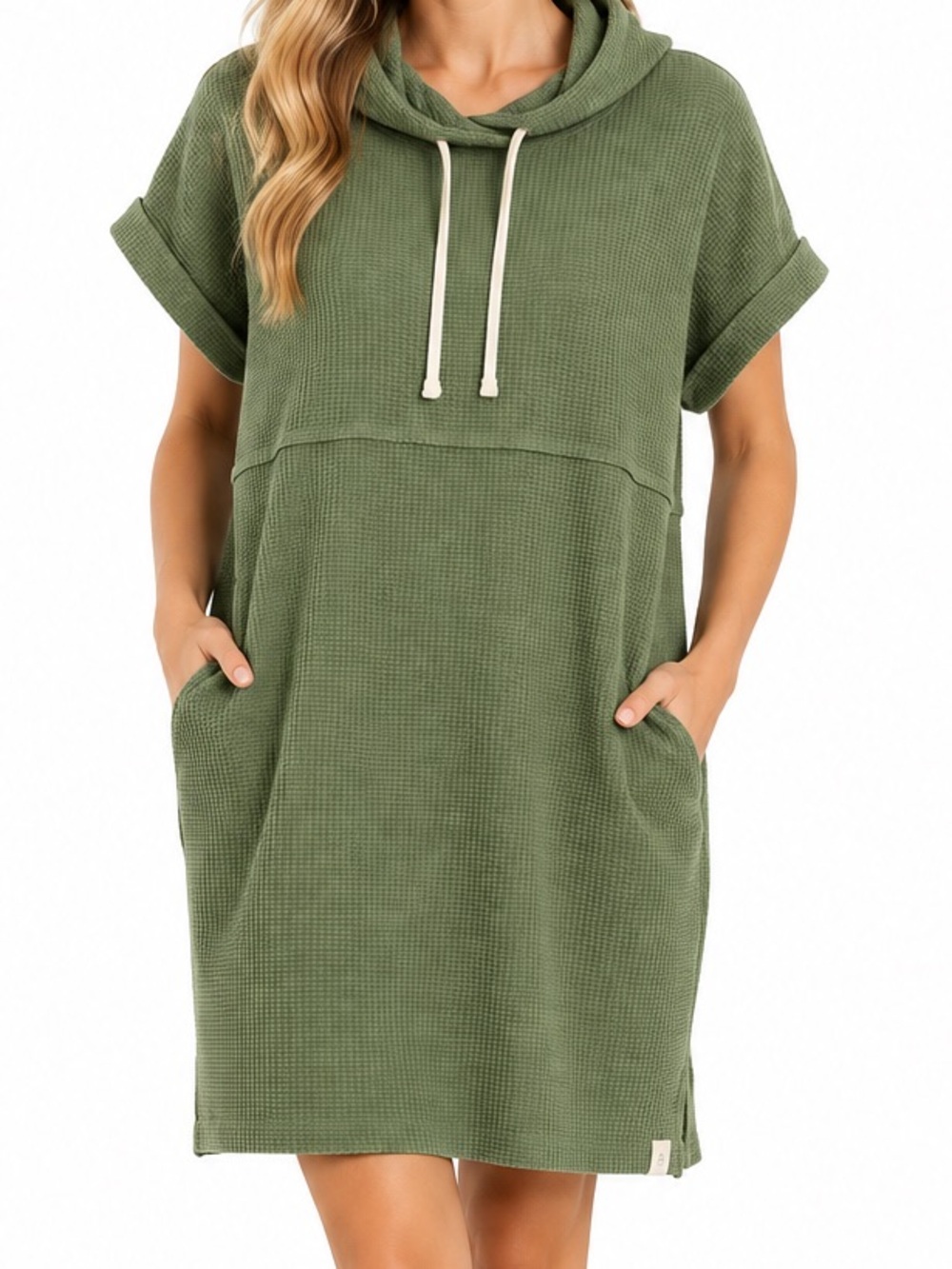 Lilla P Green Waffle Knit Cowl Neck Dress Size L NWT $158 Casual Shift